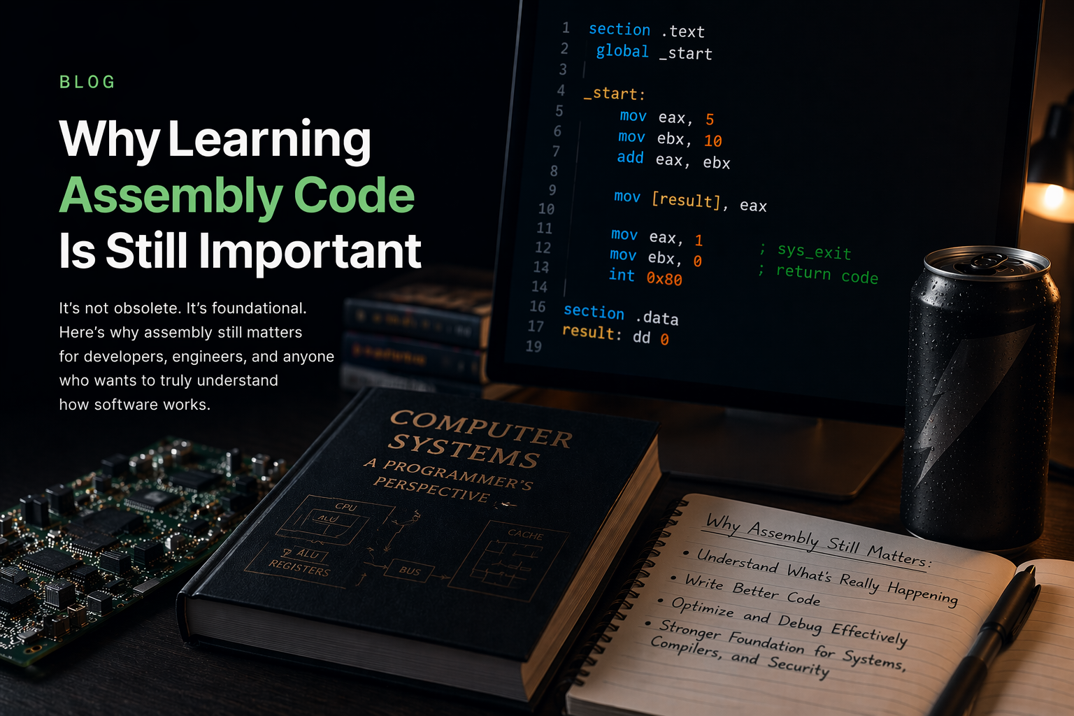 Abstract low-level programming themed image for the Why Learning Assembly Still Matters post