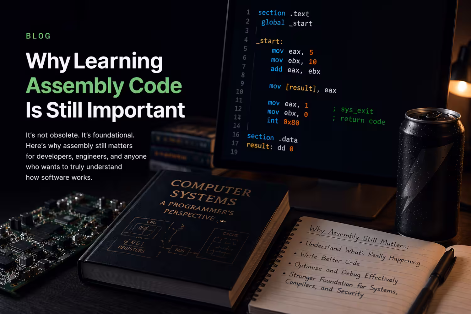 Abstract low-level programming themed image for the Why Learning Assembly Still Matters post